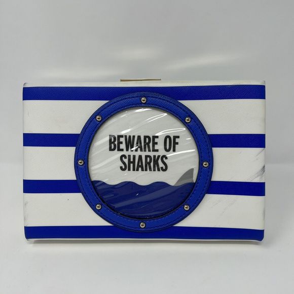 Kate Spade Emanuelle Make A Splash Beware Of Sharks Shoulder Bag Clutch - Picture 1 of 13